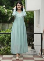 Georgette Mint Green Casual Wear Hand Work Readymade Gown